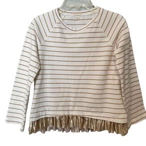J. Crew Crewcuts Gold and White Striped iridescent Ruffle  girls top size 10